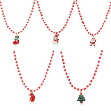 Christmas Hat Old Man Snowman Tree Pendant Necklace Handmade Color Bead Necklace