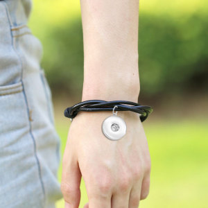 Braided leather cowhide bracelet suitable for 18MM jewelry snap