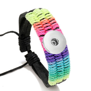 Rainbow Bracelet Weaving Couple Student Leather Bracelet Suitable for 18MM Jewelry Snap Bracelet