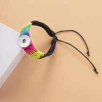Rainbow Bracelet Weaving Couple Student Leather Bracelet Suitable for 18MM Jewelry Snap Bracelet