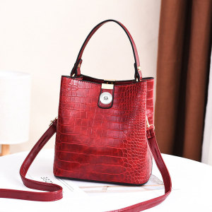Bucket bag stone pattern portable one shoulder messenger bag, women's bag, suitable for 18MM button