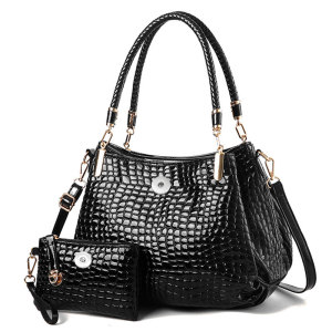 Crocodile pattern lacquered leather mother bag One shoulder cross body handbag suitable for 18MM snap fastener