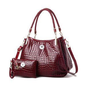 Crocodile pattern lacquered leather mother bag One shoulder cross body handbag suitable for 18MM snap fastener