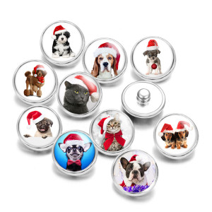 20MM Christmas Kitten and puppy Print glass snaps buttons  DIY jewelry