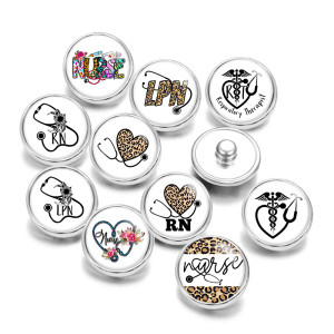20MM Nurse LPN RN Print glass snaps buttons  DIY jewelry