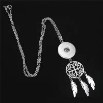 Stainless steel necklace with hollow tassel feather dream catching net suitable 20MM Snaps button jewelry wholesale