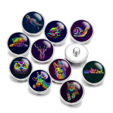 20MM Cartoon animal Owl Tiger Turtle  pattern Print glass snaps buttons