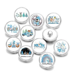 20MM Christmas Snowman  Print glass snaps buttons  DIY jewelry