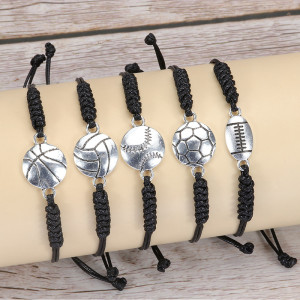 Hand woven baseball, football, basketball, volleyball alloy bracelet