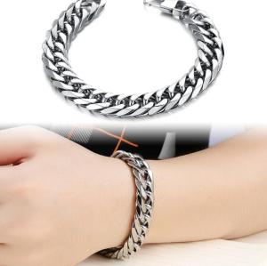 12MM New Europe and the United States new hot male love tie-in titanium steel men's bracelets Cuba chain ins square buckle necklace