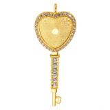 50pcs/lot Alloy internal diameter 25mm peach heart key shaped necklace pendant with diamond time gem alloy base support alloy accessories diy
