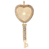 50pcs/lot Alloy internal diameter 25mm peach heart key shaped necklace pendant with diamond time gem alloy base support alloy accessories diy