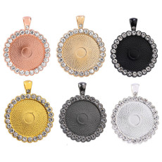 50pcs/lot Alloy internal diameter 25MM round diamond inlaid alloy bottom bracket pendant diy time gem accessories bottom bracket
