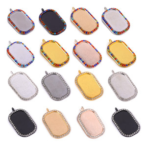 100pcs/lot Alloy DIY accessories  internal diameter24 * 38mm dot diamond rectangular alloy base diamond time gem pendant