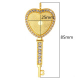 50pcs/lot Alloy internal diameter 25mm peach heart key shaped necklace pendant with diamond time gem alloy base support alloy accessories diy
