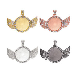 50pcs/lot Alloy internal diameter 30mm round light precious stone bottom bracket with diamond wing movable buckle alloy bottom bracket pendant