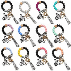 MAMA wood chip oxhead western style key chain silicone bead bracelet
