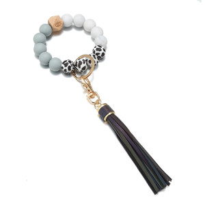 Silicone bead bracelet Amazon hot selling wooden bead bracelet Key chain pendant Anti loss bracelet Key ring