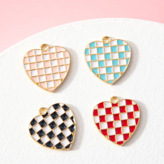 10pcs/lot  High-quality Alloy DIY new alloy electroplating oil dripping accessories checker love cartoon jewelry bracelet pendant pendant