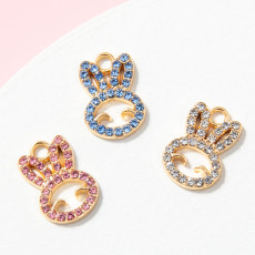 10pcs/lot  High-quality Alloy Rabbit with diamond diy pendant earring bracelet female pendant zinc alloy electroplating point diamond accessories