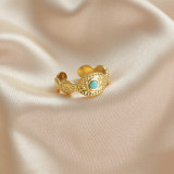 Stainless Steel Turquoise Set Ring 14K Gold Open Adjustable Ring