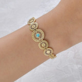 Stainless steel 14k gold flower hollow round plate splicing opening adjustable bracelet
