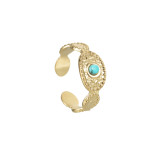 Stainless Steel Turquoise Set Ring 14K Gold Open Adjustable Ring