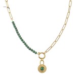 tainless Steel Natural Stone Splice Lock Pendant 18K Gold Fashion Versatile Necklace