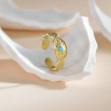 Stainless Steel Turquoise Set Ring 14K Gold Open Adjustable Ring