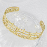 Stainless steel 4-layer dot flower panel C-shaped opening adjustable bracelet