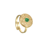 Stainless Steel Turquoise Set Ring 14K Gold Open Adjustable Ring