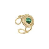 Stainless Steel Turquoise Set Ring 14K Gold Open Adjustable Ring
