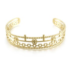 Stainless steel 4-layer dot flower panel C-shaped opening adjustable bracelet