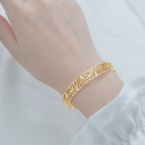 Stainless steel 14k gold leaf hollow opening adjustable bracelet