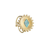 Stainless Steel Turquoise Set Ring 14K Gold Open Adjustable Ring