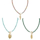 Stainless Steel Natural Stone Beaded Necklace 14K Real Gold Versatile Light and Sweet Collar Chain