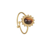 Stainless Steel Turquoise Set Ring 14K Gold Open Adjustable Ring