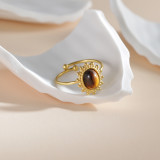 Stainless Steel Turquoise Set Ring 14K Gold Open Adjustable Ring