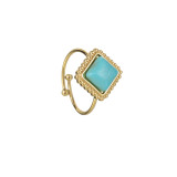 Stainless Steel Turquoise Set Ring 14K Gold Open Adjustable Ring