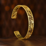 Stainless steel 14k gold leaf hollow opening adjustable bracelet