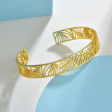 Stainless steel 14k gold leaf hollow opening adjustable bracelet