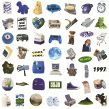 50pcs Blue style cow telephone graffiti stickers decorative suitcase notebook waterproof detachable stickers