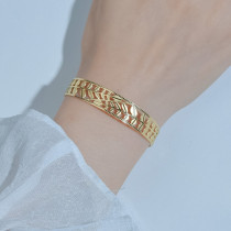 Stainless steel 14k gold leaf tree branch hollow opening adjustable bracelet