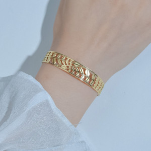 Stainless steel 14k gold leaf tree branch hollow opening adjustable bracelet