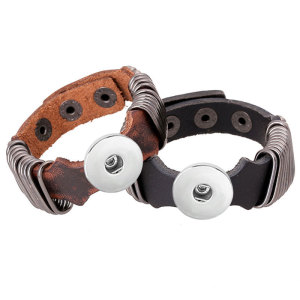 PUNK Rock punk Leather Bracelet Cow Leather Bracelet genuine leather 18MM Snaps button jewelry wholesale