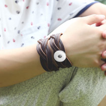 Punk Vintage Men's Wide Leather Cowhide Bracelet Hand woven Leather Bracelet genuine leather for 18MM jewelry snap