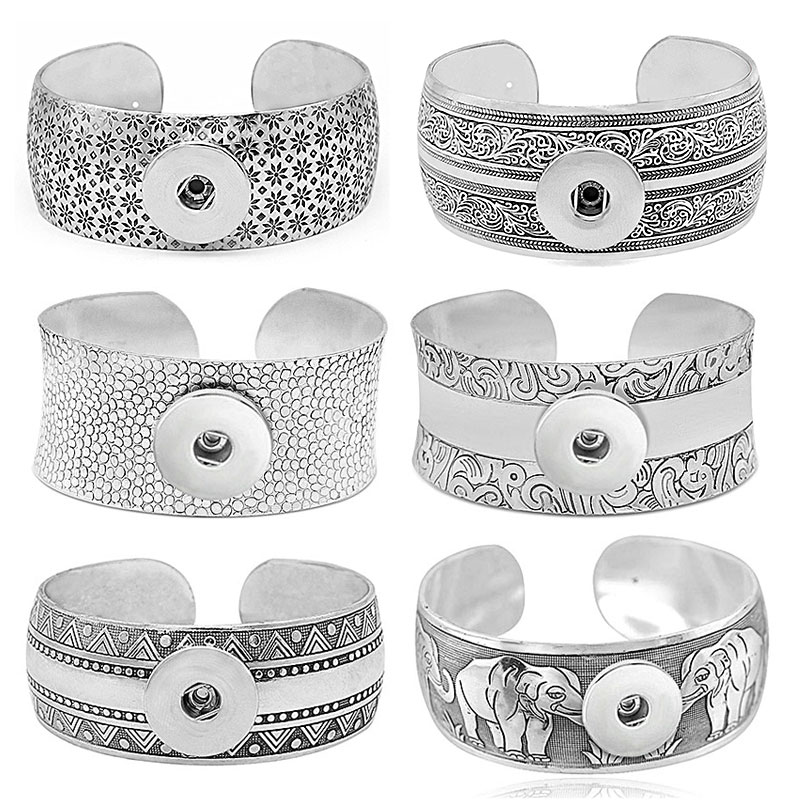 18MM Metal Snap buttons Bangle Ancient silver bracelet Snaps button ...
