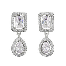 Geometric Square Earrings Feminine Elegant Water Drop Zircon Earrings