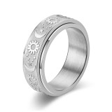 Stainless steel star moon sun ring rotatable decompression ring