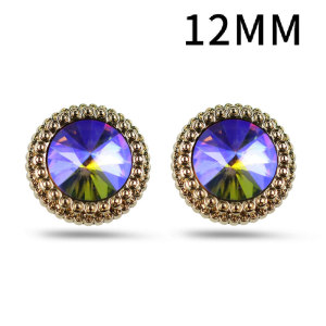 12MM Diamond inlaid glass drill Metal snap button  DIY jewelry